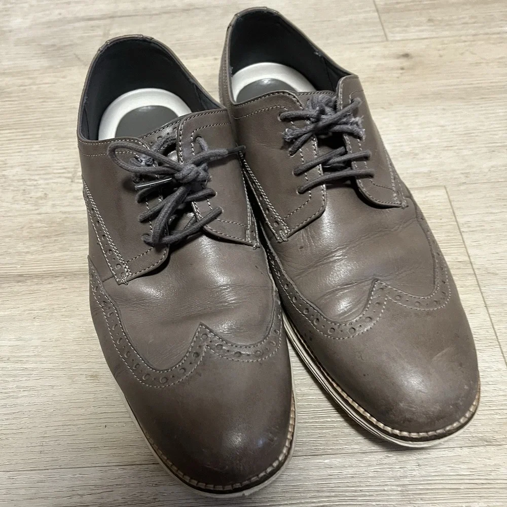 Cole Haan Grand Wingtip Oxford Shoe Derby Stone Sz 10.5 M‎ Men's Gray